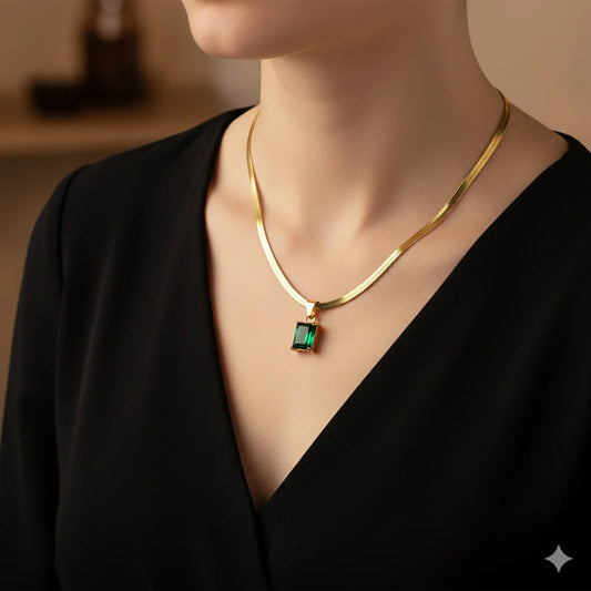 Green Emerald Necklace Anti-Tarnish