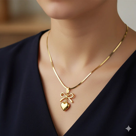 Bow-heart Necklace Antitarnish Gold plated
