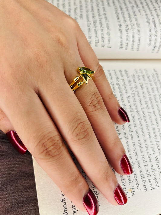 Green emerald ring Anti-tarnish Gold plated