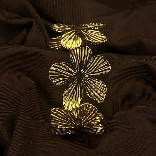 Flower bangle cuff- Bracelet Anti-tarnish Gold plated
