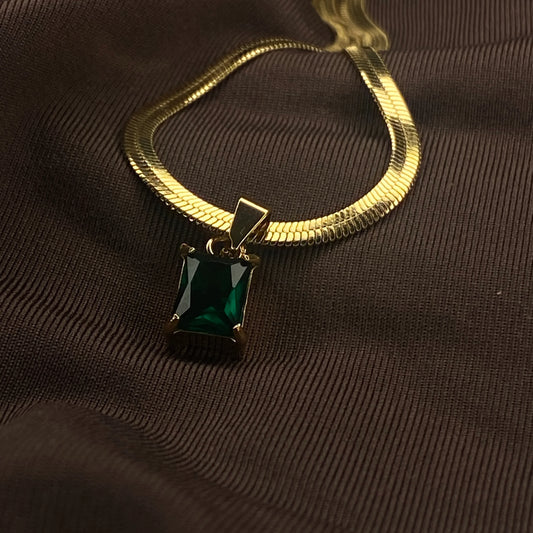Green Emerald Necklace Anti-Tarnish